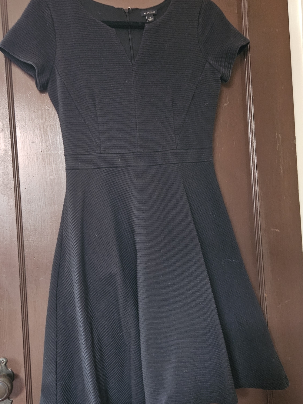 Ann Taylor Black Ribbed Fit-and-Flare Mini Dress